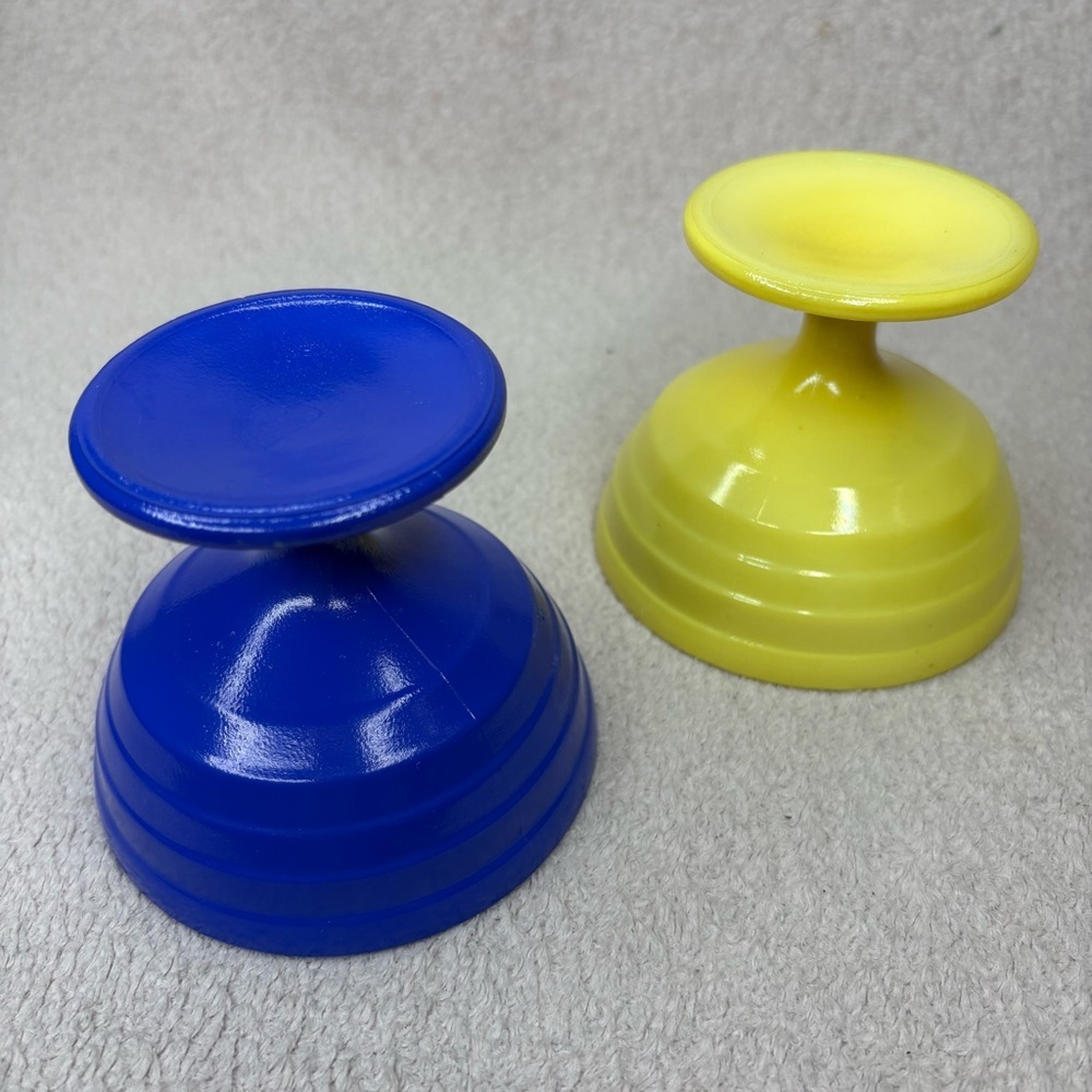 Vintage Glass Ice Cream Dessert Cups Blue & Yellow Set of 2 Pair VTG MCM Retro - Picture 7 of 9